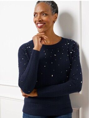 Talbots Navy Blue Embelished Sweater Size Large